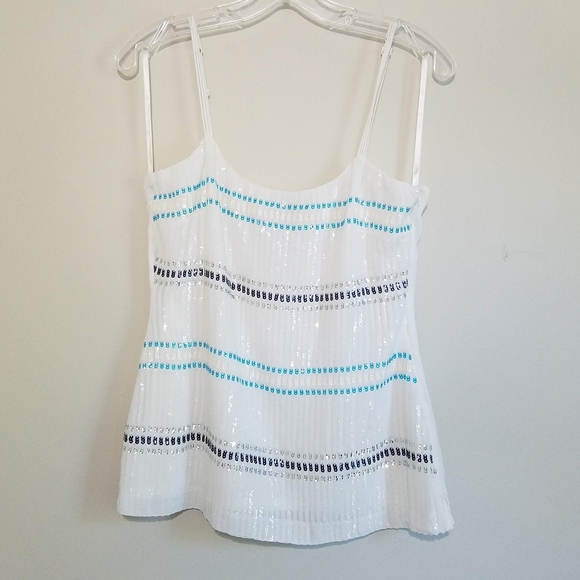 WHBM White Tank with Sequined Front - Picture 2 of 6